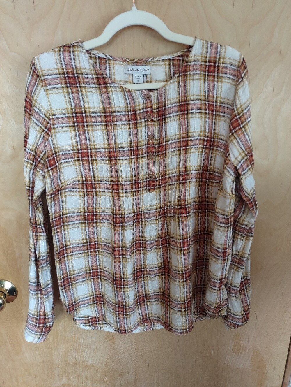 Coldwater Creek Orange Plaid Henley